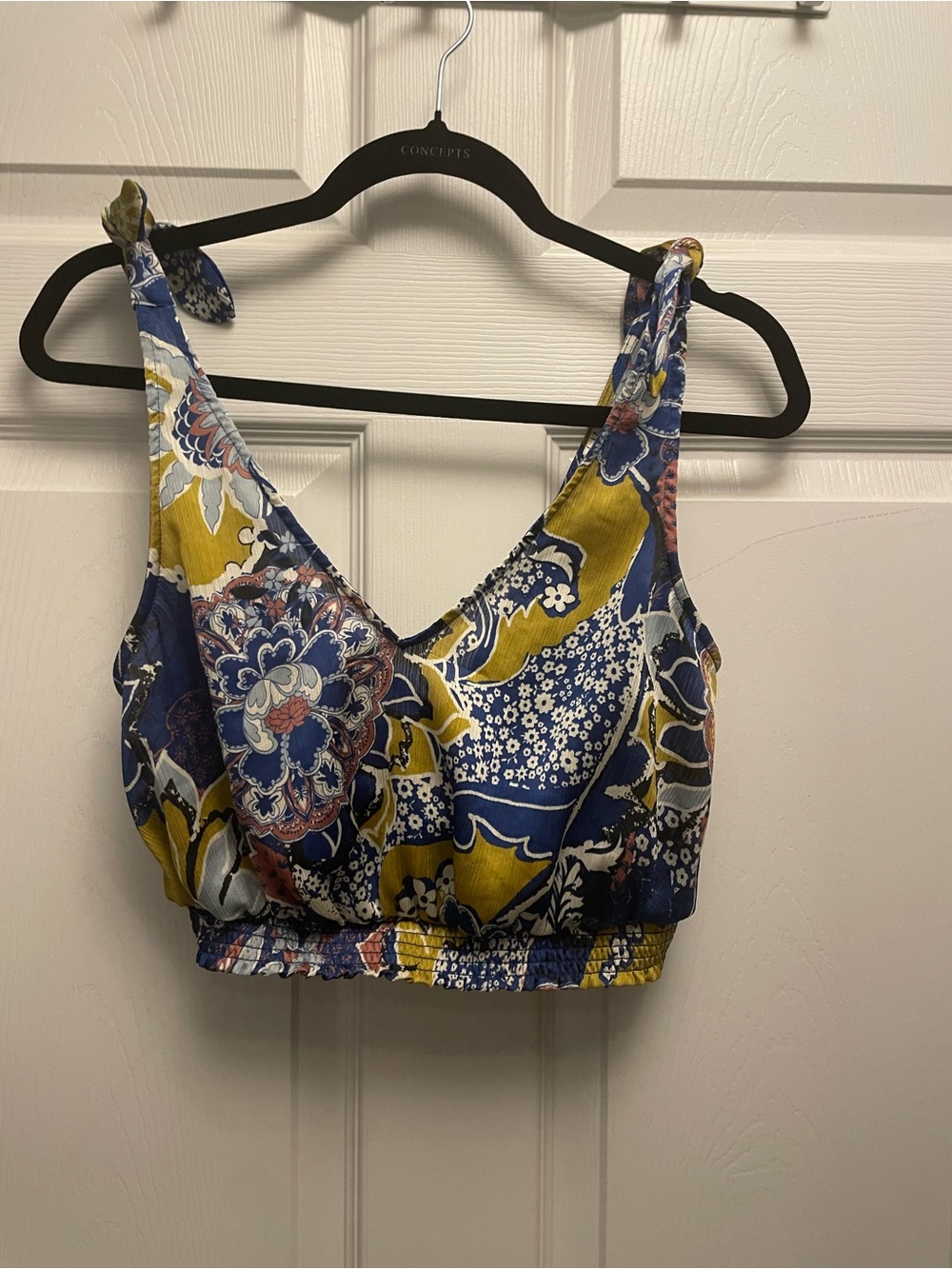 Free People Floral Print Tie-Strap Crop Camisole in Navy & Mustard